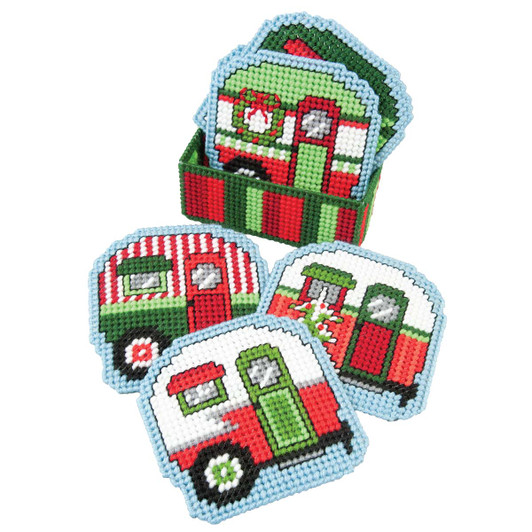 Herrschners Christmas Camper Coasters Plastic Canvas Kit Herrschners Christmas Camper Coasters Plastic Canvas Kit