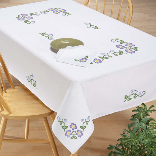 Herrschners Garden Blooms Tablecloth Stamped Cross-Stitch Herrschners Garden Blooms Tablecloth Stamped Cross-Stitch
