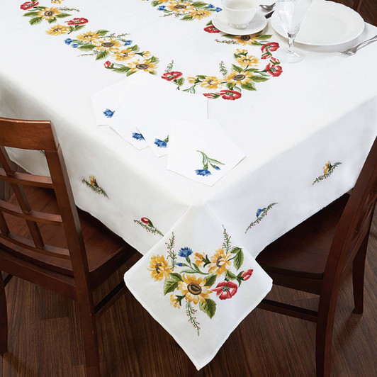 Nob Hill Sunflower Wreath Tablecloth Stamped Embroidery Nob Hill Sunflower Wreath Tablecloth Stamped Embroidery
