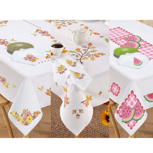 Herrschners Mystery Table Linens Stamped Cross-Stitch