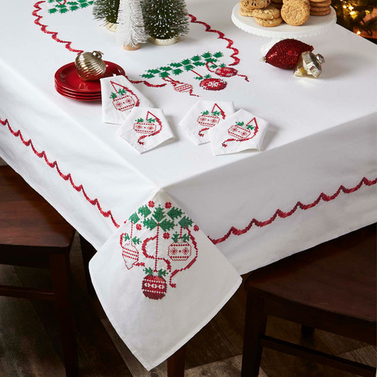 Herrschners Deck the Halls Tablecloth Stamped Cross-Stitch Herrschners Deck the Halls Tablecloth Stamped Cross-Stitch