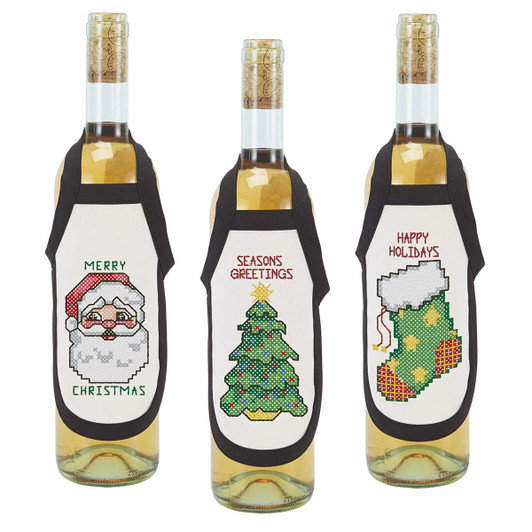 Herrschners Christmas Time Bottle Aprons Stamped Cross-Stitch Herrschners Christmas Time Bottle Aprons Stamped Cross-Stitch
