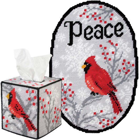 Herrschners Peaceful Cardinal Wall Hanging & Tissue Box Set Plastic Canvas Kit Herrschners Peaceful Cardinal Wall Hanging & Tissue Box Set Plastic Canvas Kit
