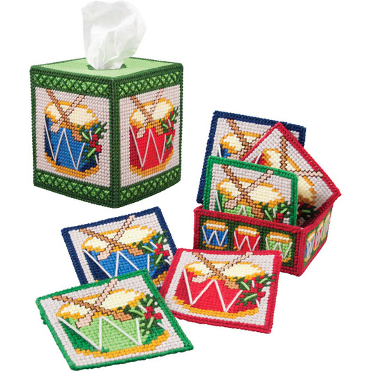 Herrschners Little Drummer Coasters & Tissue Box Plastic Canvas Kit