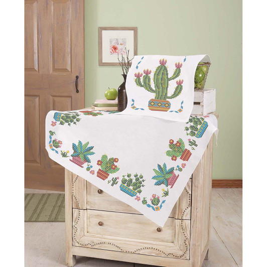 Herrschners Sunny Succulents Table Topper & Runner Stamped Cross-Stitch Herrschners Sunny Succulents Table Topper & Runner Stamped Cross-Stitch