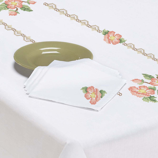 Herrschners Wild Roses Napkins Stamped Cross-Stitch