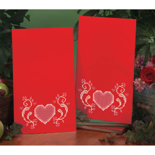 Herrschners Scrolling Hearts Towel Pair Stamped Cross-Stitch Herrschners Scrolling Hearts Towel Pair Stamped Cross-Stitch