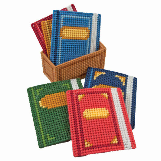 Herrschners Book Lovers Coasters with Holder Plastic Canvas Kit Herrschners Book Lovers Coasters with Holder Plastic Canvas Kit