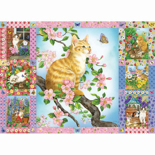 Cobble Hill Blossoms & Kittens Quilt Jigsaw Puzzle Cobble Hill Blossoms & Kittens Quilt Jigsaw Puzzle