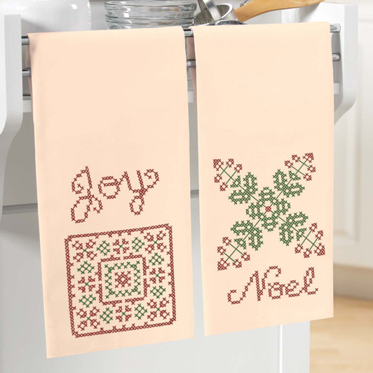 Herrschners Joyous Noel Towel Pair Stamped Cross-Stitch Herrschners Joyous Noel Towel Pair Stamped Cross-Stitch
