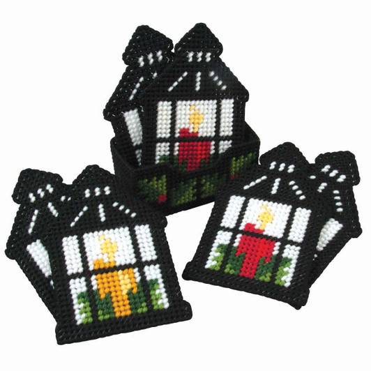 Herrschners Holiday Lantern Coasters With Holder Plastic Canvas Kit Herrschners Holiday Lantern Coasters With Holder Plastic Canvas Kit