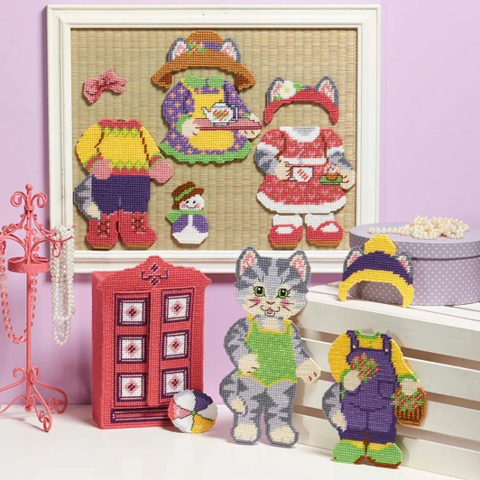 Herrschners Dress Up Kitten Play Set Plastic Canvas Kit