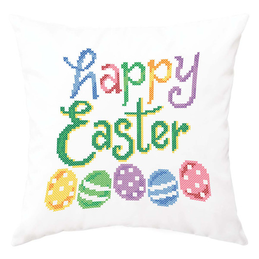 Herrschners Happy Easter Pillow Cover Stamped Cross-Stitch Kit Herrschners Happy Easter Pillow Cover Stamped Cross-Stitch Kit