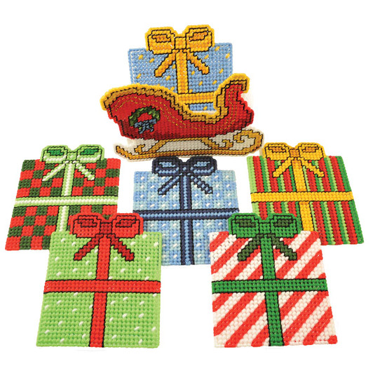 Herrschners Sleigh Ride Coasters with Holder Plastic Canvas Kit Herrschners Sleigh Ride Coasters with Holder Plastic Canvas Kit