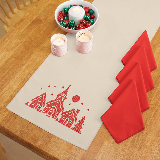 Herrschners Christmas Blessings Table Runner & Napkins Stamped Cross-Stitch Herrschners Christmas Blessings Table Runner & Napkins Stamped Cross-Stitch