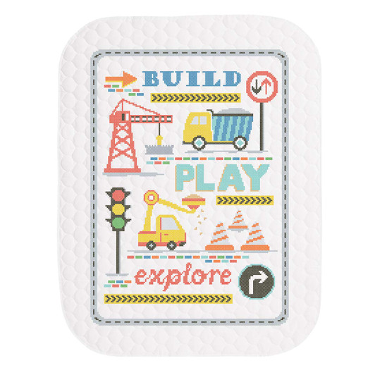 Herrschners Construction Crew Baby Quilt Stamped Cross-Stitch Kit Herrschners Construction Crew Baby Quilt Stamped Cross-Stitch Kit