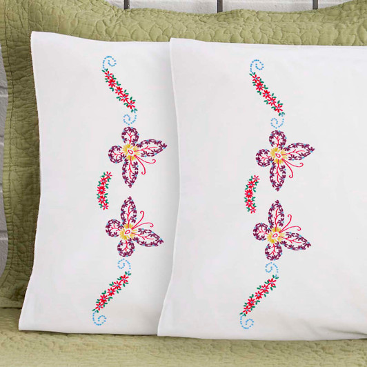 Herrschners Stella Pillowcase Pair Stamped Embroidery Herrschners Stella Pillowcase Pair Stamped Embroidery