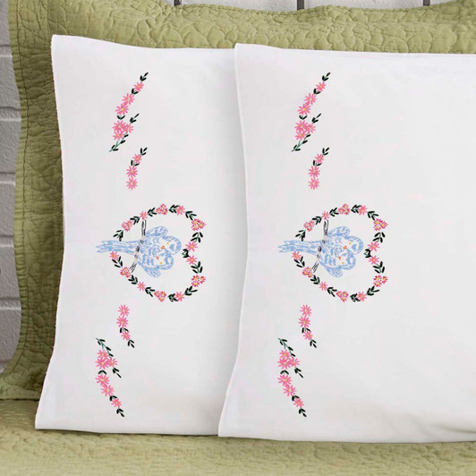 Herrschners Beverly Pillowcase Pair Stamped Embroidery Herrschners Beverly Pillowcase Pair Stamped Embroidery