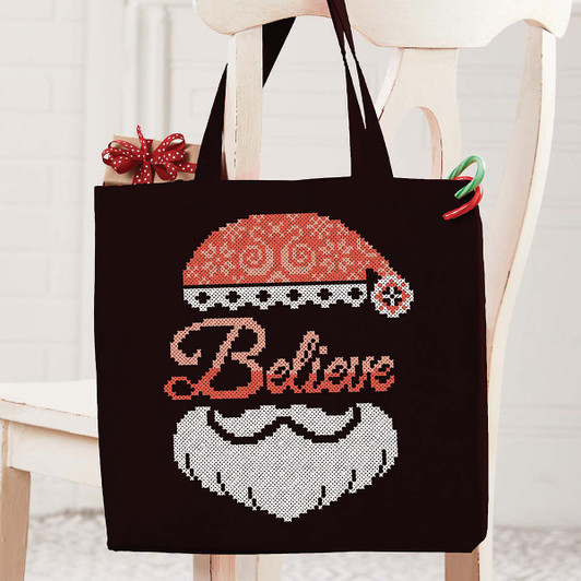 Herrschners Believe Santa Face Tote Bag Stamped Cross-Stitch Herrschners Believe Santa Face Tote Bag Stamped Cross-Stitch