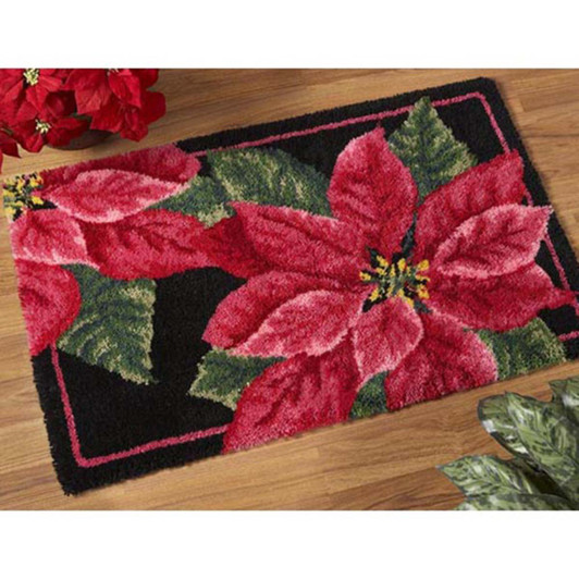 Herrschners Poinsettia Designer Rug #4 Latch Hook Kit Herrschners Poinsettia Designer Rug #4 Latch Hook Kit