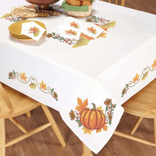 Herrschners Fall Foliage Tablecloth Stamped Cross-Stitch Herrschners Fall Foliage Tablecloth Stamped Cross-Stitch