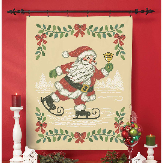 Herrschners Santa on Skates Lap Quilt Top Stamped Cross-Stitch Kit Herrschners Santa on Skates Lap Quilt Top Stamped Cross-Stitch Kit