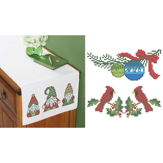 Herrschners Christmas Dresser Scarf Set Stamped Cross-Stitch Herrschners Christmas Dresser Scarf Set Stamped Cross-Stitch