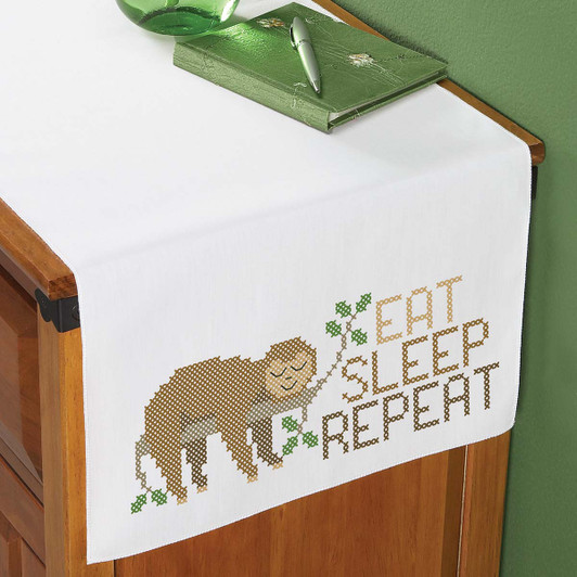 Herrschners Sleeping Sloth Dresser Scarf Stamped Cross-Stitch