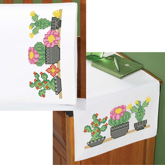 Succulent & Floral Pillowcase Pair or Dresser Scarf Thread Kit Succulent & Floral Pillowcase Pair or Dresser Scarf Thread Kit