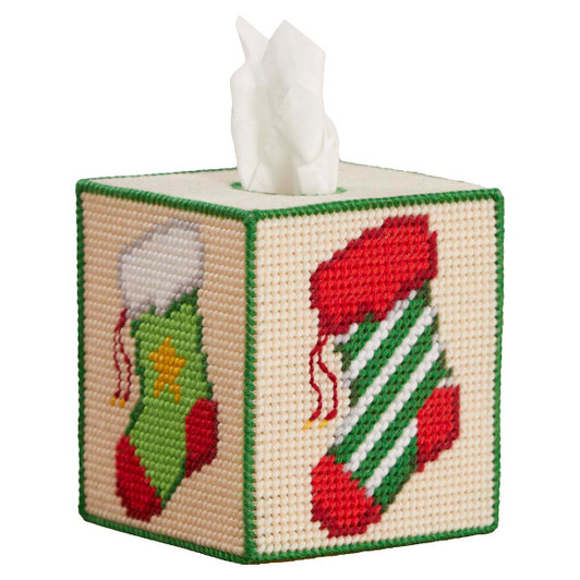 Herrschners Festive Stockings Tissue Box Plastic Canvas Kit Herrschners Festive Stockings Tissue Box Plastic Canvas Kit