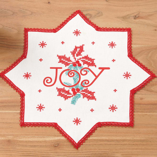 Nob Hill Holiday Joy Doily Stamped Cross-Stitch Kit
