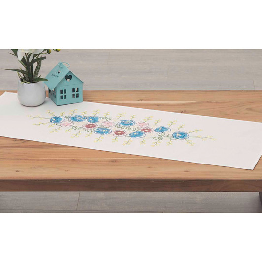 Nob Hill Calming Floral Table Runner Stamped Embroidery Kit Nob Hill Calming Floral Table Runner Stamped Embroidery Kit