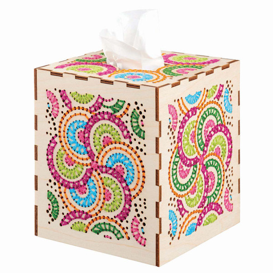 Leisure Arts Circles Tissue Box Wood Stitchery