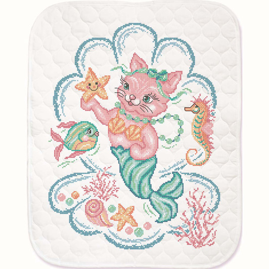 Herrschners MerKitten Baby Quilt Stamped Cross-Stitch Kit Herrschners MerKitten Baby Quilt Stamped Cross-Stitch Kit
