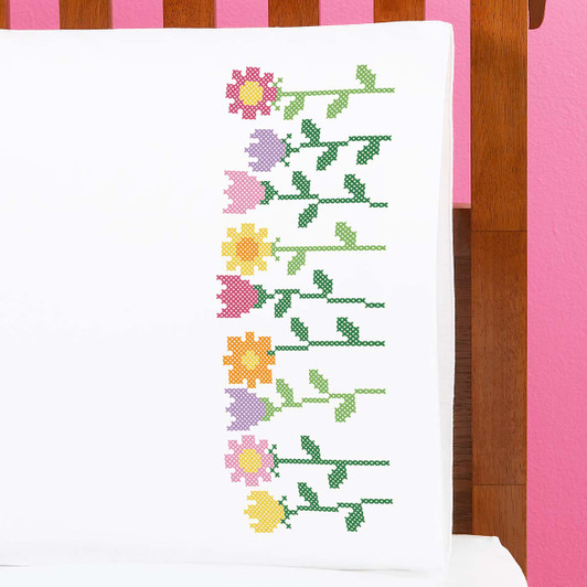 Herrschners May Flowers Pillowcase Pair Stamped Cross-Stitch Herrschners May Flowers Pillowcase Pair Stamped Cross-Stitch