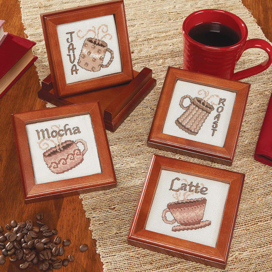 Herrschners Coffee Coasters with Holder Counted Cross-Stitch Kit Herrschners Coffee Coasters with Holder Counted Cross-Stitch Kit