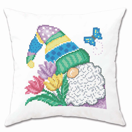 Herrschners Spring Gnome Pillow Cover Stamped Cross-Stitch Kit Herrschners Spring Gnome Pillow Cover Stamped Cross-Stitch Kit
