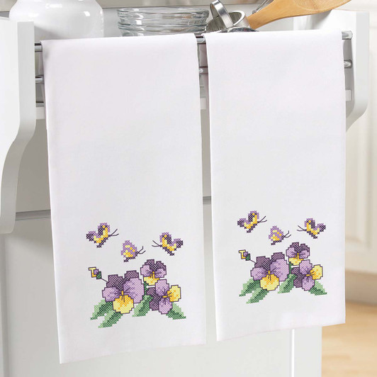 Herrschners Botanical Pansies Towel Pair Stamped Cross-Stitch Herrschners Botanical Pansies Towel Pair Stamped Cross-Stitch