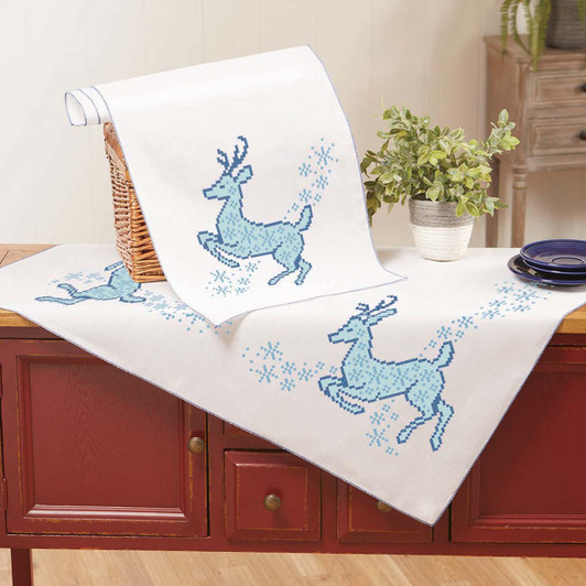 Herrschners Frosty Reindeer Table Topper & Table Runner Stamped Cross-Stitch Herrschners Frosty Reindeer Table Topper & Table Runner Stamped Cross-Stitch