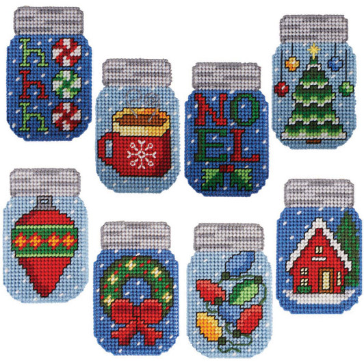 Herrschners Christmas Icon Mason Jar Ornaments Plastic Canvas Kit