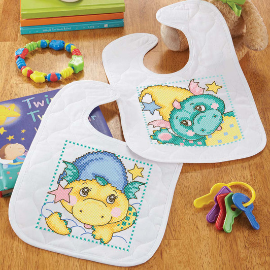 Baby by Herrschners Sleepy Dragons Baby Bibs Stamped Cross-Stitch Kit Baby by Herrschners Sleepy Dragons Baby Bibs Stamped Cross-Stitch Kit