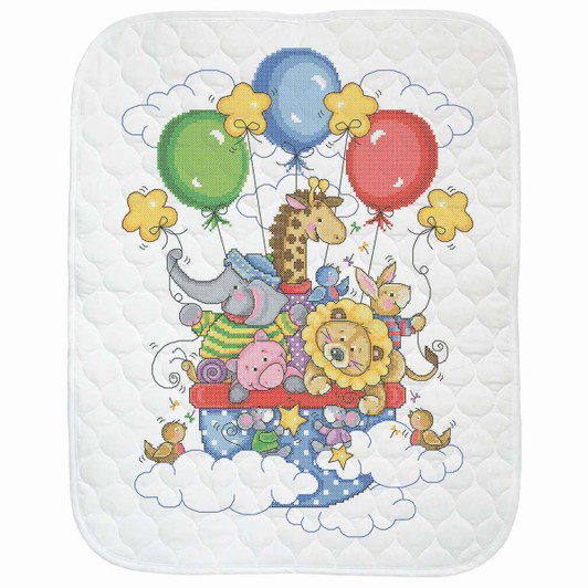 Baby by Herrschners Rainbow Balloons Quilt Stamped Cross-Stitch Kit Baby by Herrschners Rainbow Balloons Quilt Stamped Cross-Stitch Kit