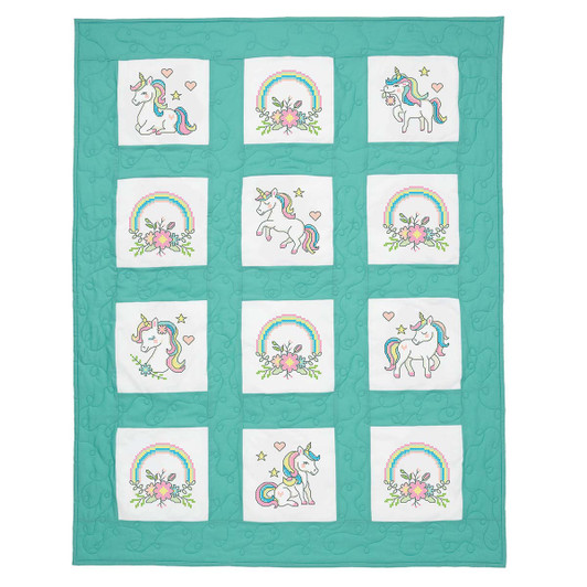 Herrschners Magical Unicorns Kid's Quilt Blocks Stamped Cross-Stitch Herrschners Magical Unicorns Kid's Quilt Blocks Stamped Cross-Stitch