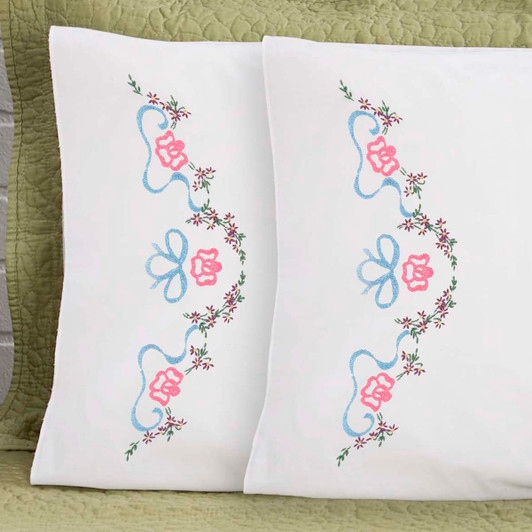 Herrschners Caroline Pillowcase Pair Stamped Embroidery Herrschners Caroline Pillowcase Pair Stamped Embroidery