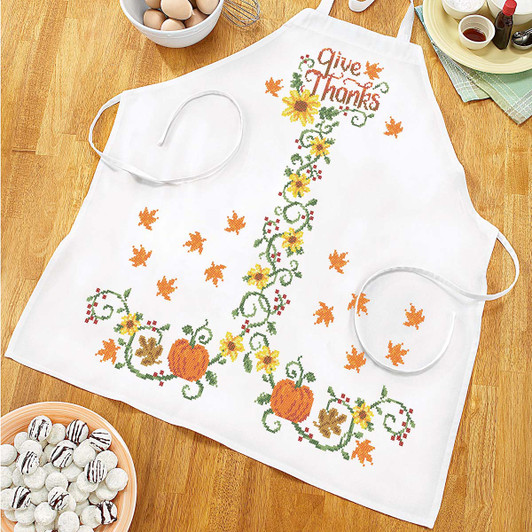 Herrschners Give Thanks Floral Apron Stamped Cross-Stitch