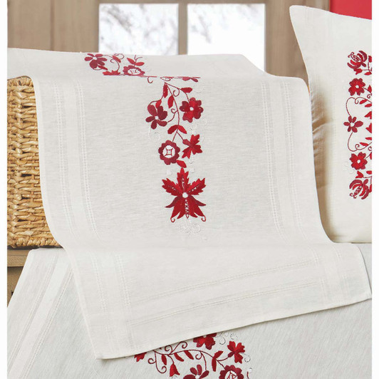 Craftways Christmas Red Floral Table Runner Stamped Embroidery Kit Craftways Christmas Red Floral Table Runner Stamped Embroidery Kit