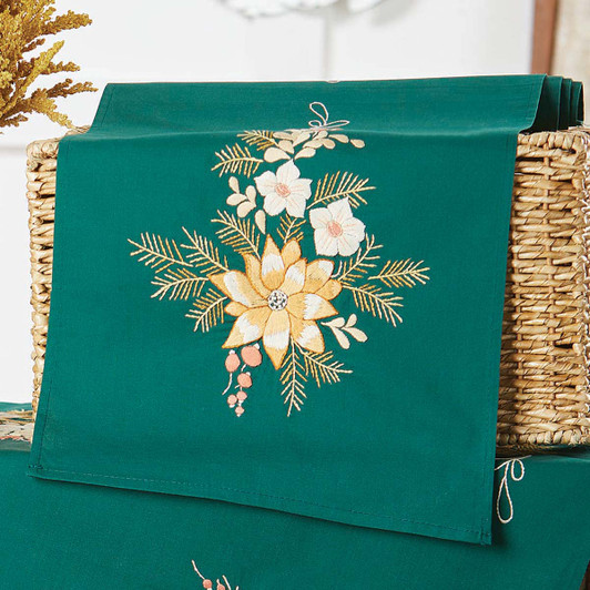 Herrschners Golden Flowers Table Runner Stamped Embroidery Kit