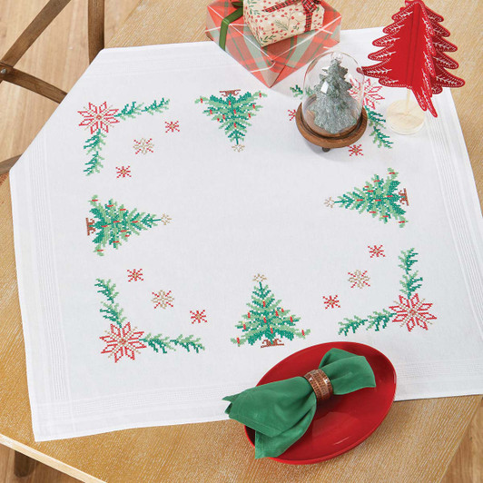 Herrschners Christmas Bells Table Topper Stamped CrossStitch Kit