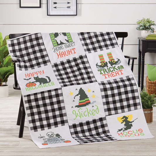 Herrschners Spooky Quilt Blocks Stamped Cross-Stitch Herrschners Spooky Quilt Blocks Stamped Cross-Stitch
