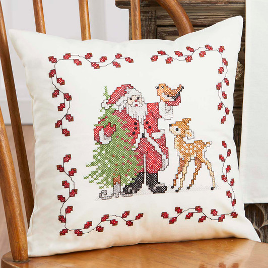 Herrschners Santa & Little Deer Pillow Stamped Cross-Stitch Kit